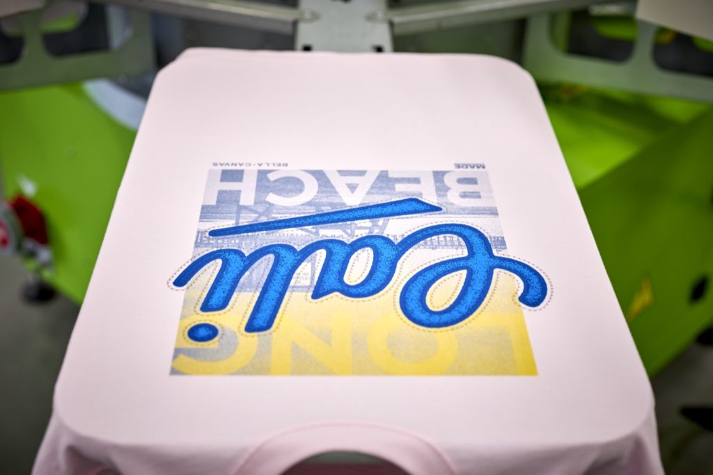 Gold Grey Blue Puff and black print on shirt